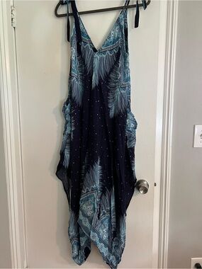 Navy & Teal Printed V-Neck jumpsuit